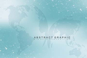 Virtual graphic background with world globes. Global network connection. Digital data visualization. Connection two hemisphere of the planet Earth. Vector illustration.