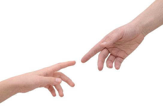 Hands Connecting Two People Isolated On White Background