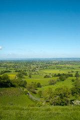 View over The Severn Vale from The Cotswold Way long distance footpath at Coaley Peak viewpoint, Cotswolds, Gloucestershire, UK