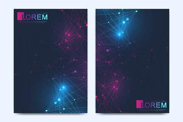 Modern vector template for brochure Leaflet flyer advert cover catalog magazine or annual report. Geometric pattern with connected lines and dots. Cybernetic dots. Lines plexus. Card surface.