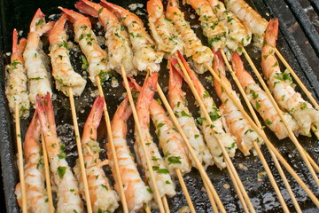Tasty BBQ prawn skewers. In Australia.