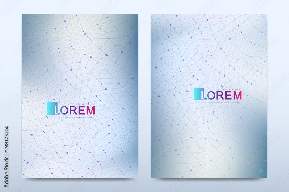 Poster Modern vector template for brochure Leaflet flyer advert cover catalog magazine or annual report. Geometric pattern with connected lines and dots. Cybernetic dots. Lines plexus. Card surface.
