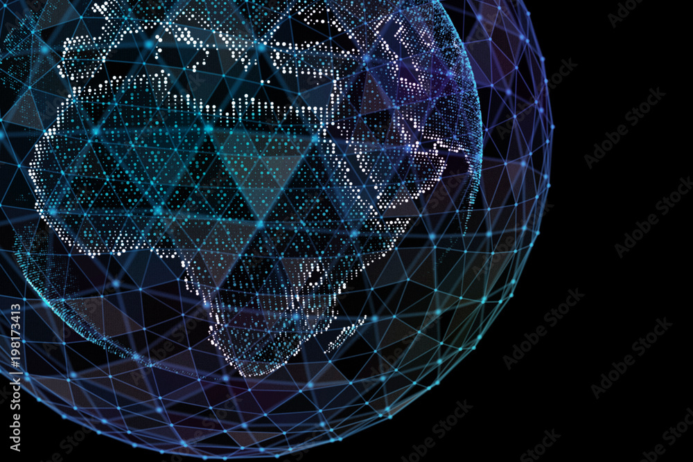Aufkleber communication of people in a social network without boundaries. connection lines around earth globe.