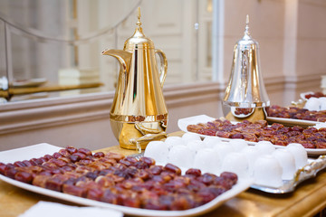 Dates on a tray and decanters
