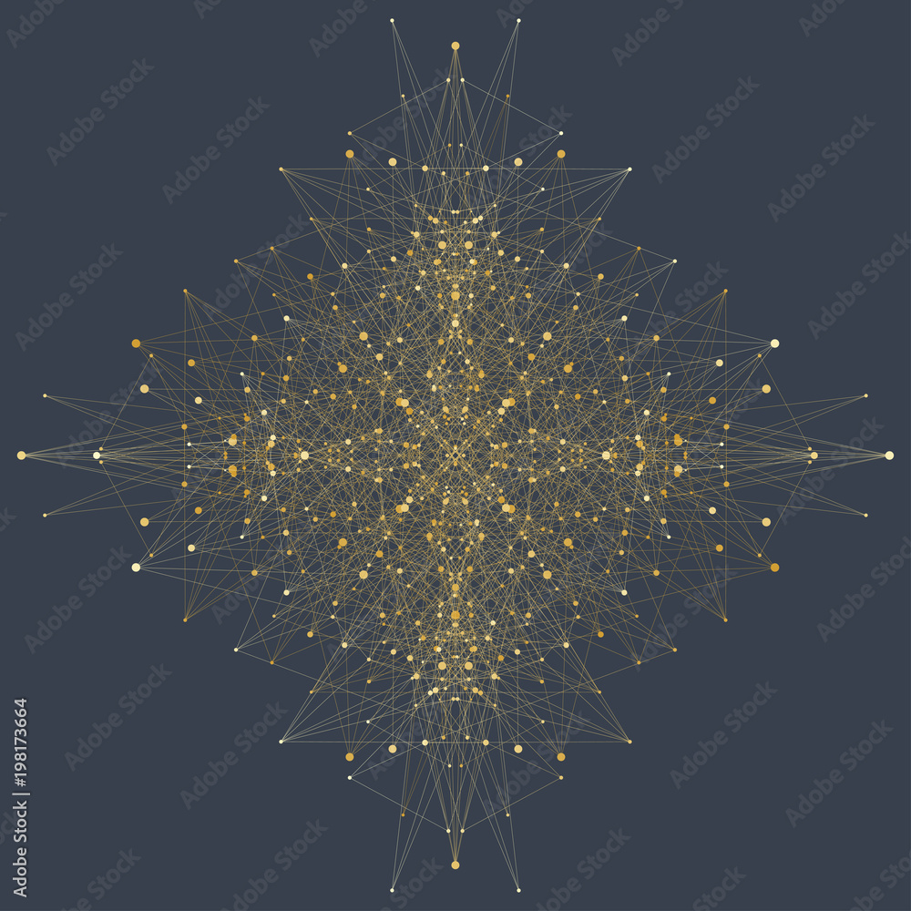 Poster Computer generated phyllotaxis dotted helix flow fractal vector. Futuristic minimalistic layout. Conceptual generative background. Wavy twirl rosette.