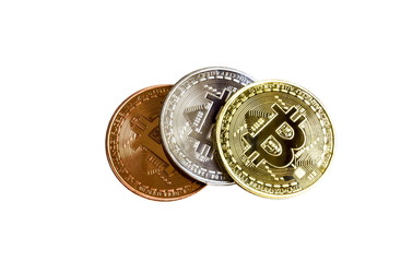 Bitcoins isolated on white background.