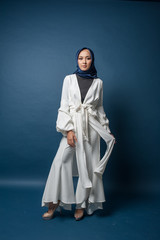 Beautiful muslim girl with casual outfit and hijab.