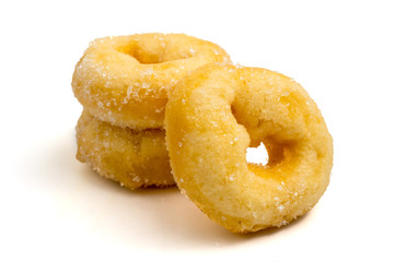 Donuts with sugar on a white background