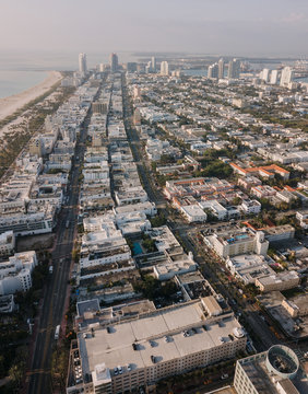 Driveway and cityscape of Miami Beach, Florida, USA