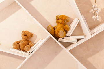 A lot of teddy bears on the shelves
