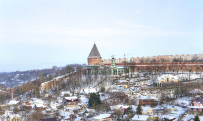 Tower of Veselukha, the Pokrovsky temple and the Theological Seminary. Smolensk
