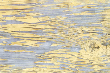 Yellow flaked wooden board. Close up