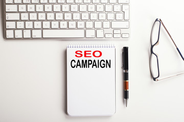Background of workplace with SEO campaign concept. Business