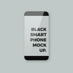 Realistic vector smartphone mockup with edgeless borderless bezel-less display screen. Shiny glossy black smart phone template with empty blank screen with copyspace for your design.