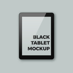 Realistic vector tablet shiny icon. Stylish glossy black pad with blank empty screen mockup template with copyspace for your design.
