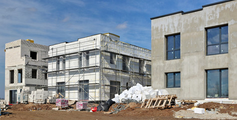 Fototapeta premium Modern foam blocks and technologies are used for thermal insulation of modern new houses.