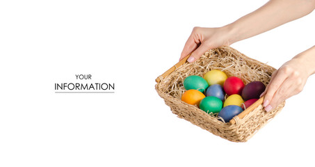 Easter color eggs in the basket in hand pattern