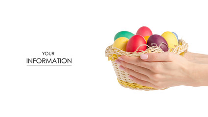 Easter color eggs in the basket in hand pattern