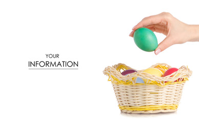 Easter color eggs in the basket in hand pattern