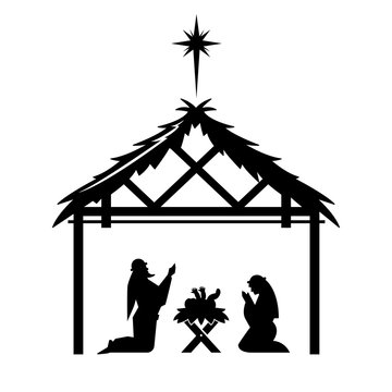 Mary and Joseph pray over the newly born Jesus.