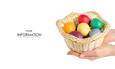 Easter color eggs in the basket in hand pattern