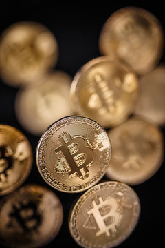 Golden bitcoins heap