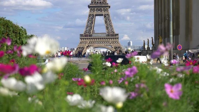 Professional video of Eiffel Tower in Paris in 4k slow motion 60fps