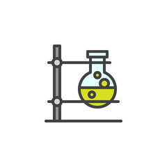 Laboratory flask griped in stand filled outline icon, line vector sign, linear colorful pictogram isolated on white. Chemical test tube symbol, logo illustration