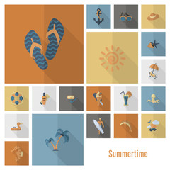 Summer and Beach Simple Flat Icons