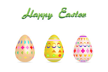 easter egg three pattern paint color on white background Vector Illustration with copy space add text