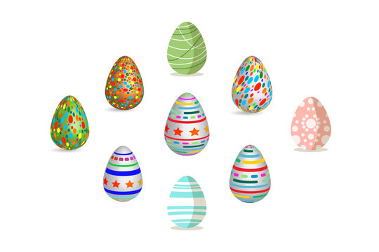 easter egg set pattern paint color with different texture on a white Vector Illustration .