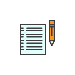 Paper and pencil filled outline icon, line vector sign, linear colorful pictogram isolated on white. Form, Notes symbol, logo illustration. Pixel perfect vector graphics