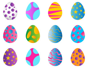 Happy Easter. Set of Easter eggs with different texture on a white background. Spring holiday. Happy easter eggs