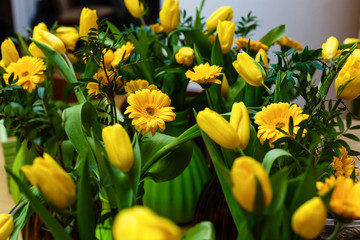 Obraz premium bouquet of yellow tulips and chrysanthemums