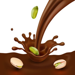 Pistachio realistic nuts in chocolate flow design package design for advertising