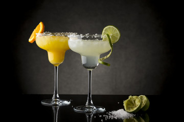 Lime and orange margarita cocktails