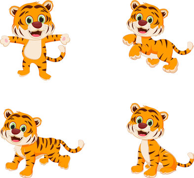 collection of cute tiger cartoon 