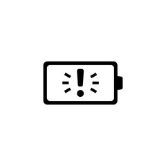 Battery with Exclamation. Flat Vector Icon. Simple black symbol on white background