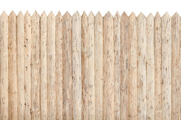 Fence from the stockade. Untreated wood. Isolate - obrazy, fototapety, plakaty