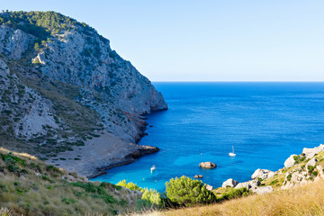 Secret beach - wild coast of Mallorca, Spain, Balearic Islands. Artistic sunrise and dusk landascape.