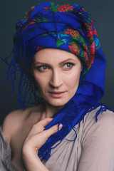 portrait of ukrainian woman in traditional national folk clothes