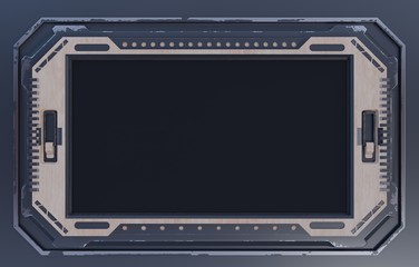 Futuristic Steel Screen Tablet Device in era sci fi. 3D rendering