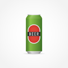 Green aluminum beer can isolated on white background. Vector illustration.