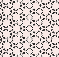 Vector seamless texture, floral tile pattern. Monochrome geometric background. Stars pattern. Ornamental pattern. Grid pattern.