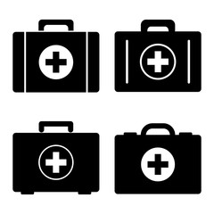 Black and white set of first aid kits. Medical icon. Vector illustration