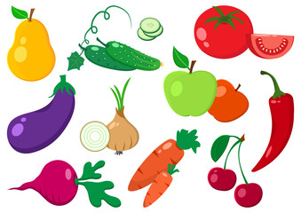 Set of vegetables and fruits. Vector illustration