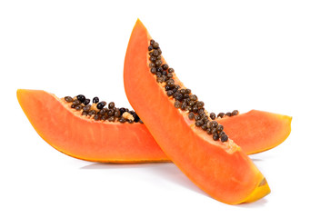 Slice of papaya isolated on white background