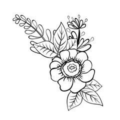 Vector outline illustration of flower bouquet. Black and white drawing of plants. Isolated objects of floral theme