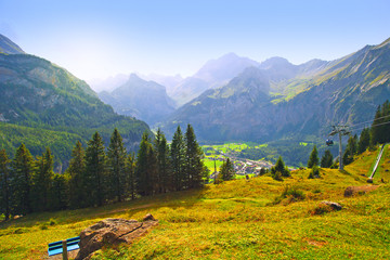 beautiful landscape, panorama of the Alpine mountains and forests, wonderful postcard view