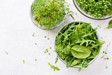 Fresh spinach leaves with arugula